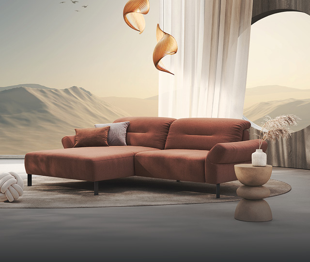 Modernes Sofa im Wohnraum mit Beistelltisch, Link zu Möbel